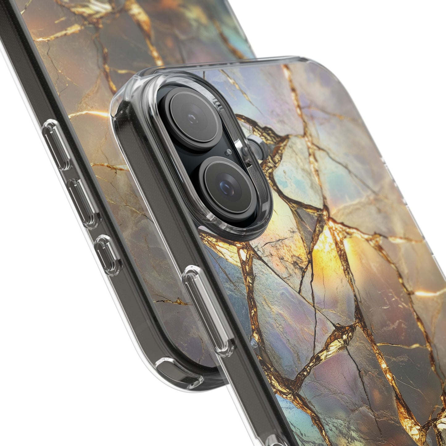 Iridescent Gold Marble Clear iPhone Case