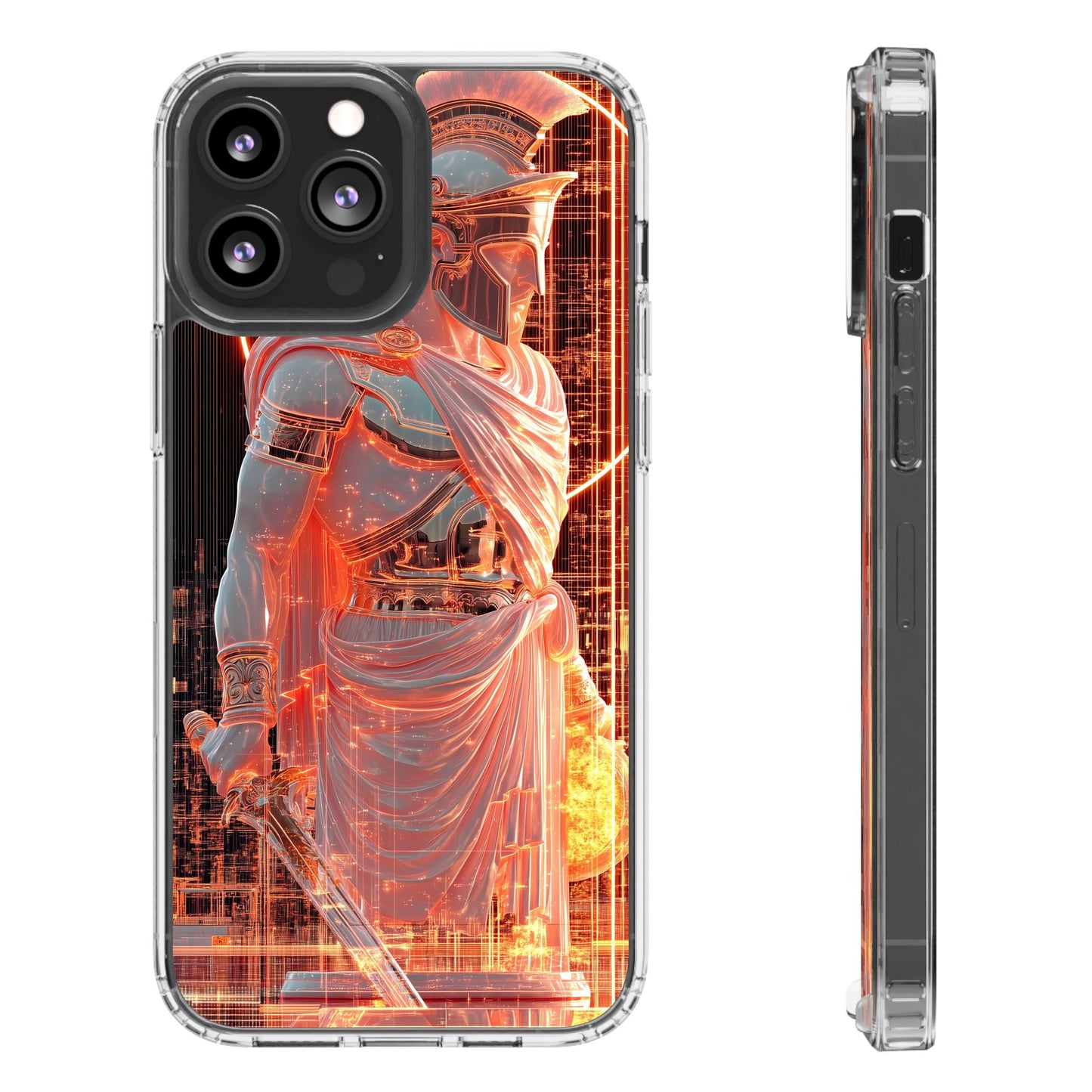 Mythical Ares Neon Warrior - Clear iPhone Case with Glowing Design