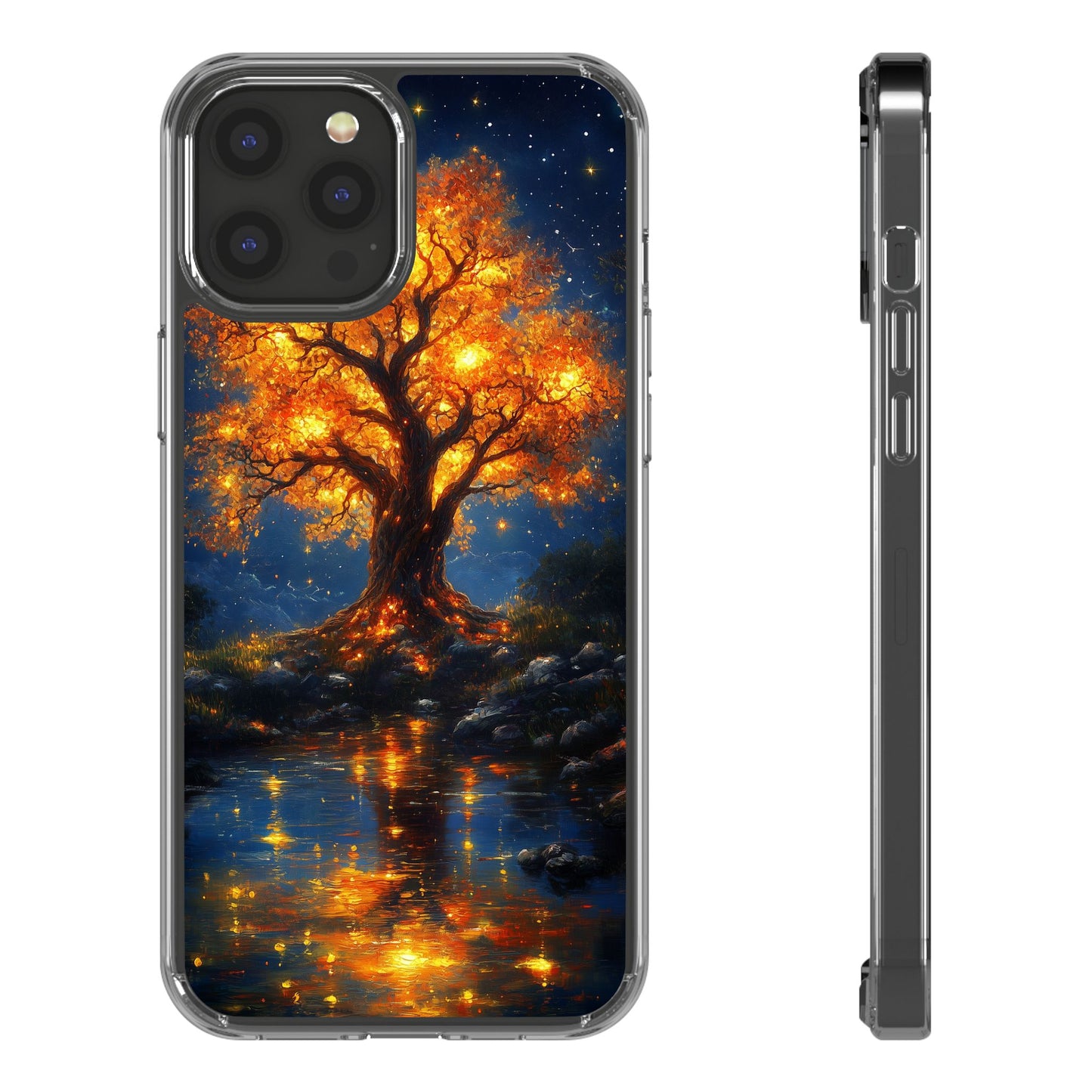 Nocturnal Illumination Tree Phone Case - Clear iPhone Cover with Glowing Autumn Design