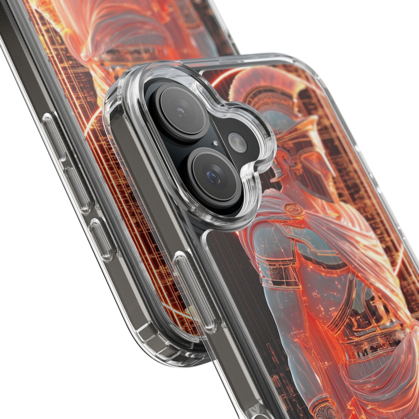 Mythical Ares Neon Warrior - Clear iPhone Case with Glowing Design