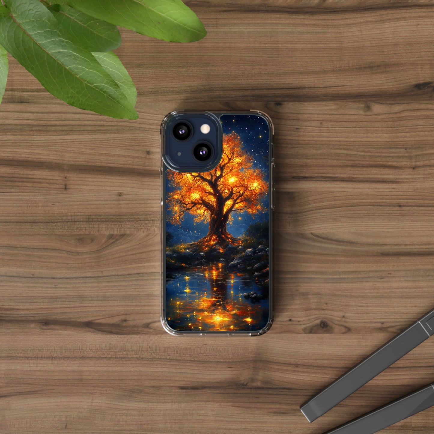 Nocturnal Illumination Tree Phone Case - Clear iPhone Cover with Glowing Autumn Design