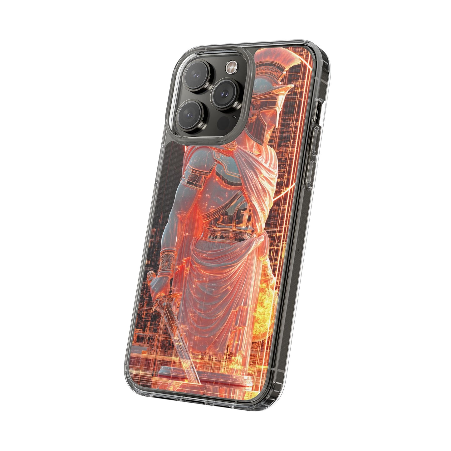 Mythical Ares Neon Warrior - Clear iPhone Case with Glowing Design