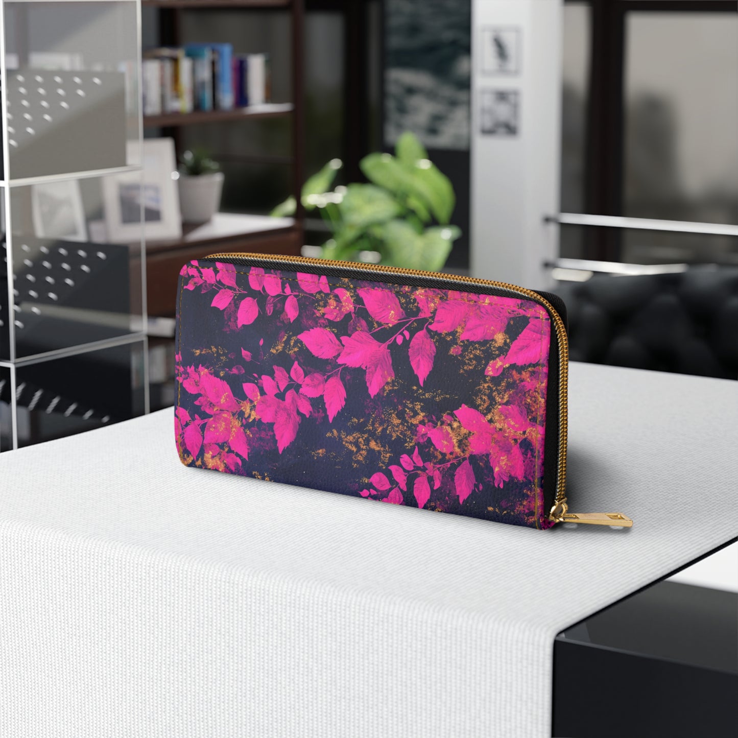 Pink and Black Leaf Cell Phone Clutch Wallet – Chic, Stylish, and Functional for Everyday Elegance