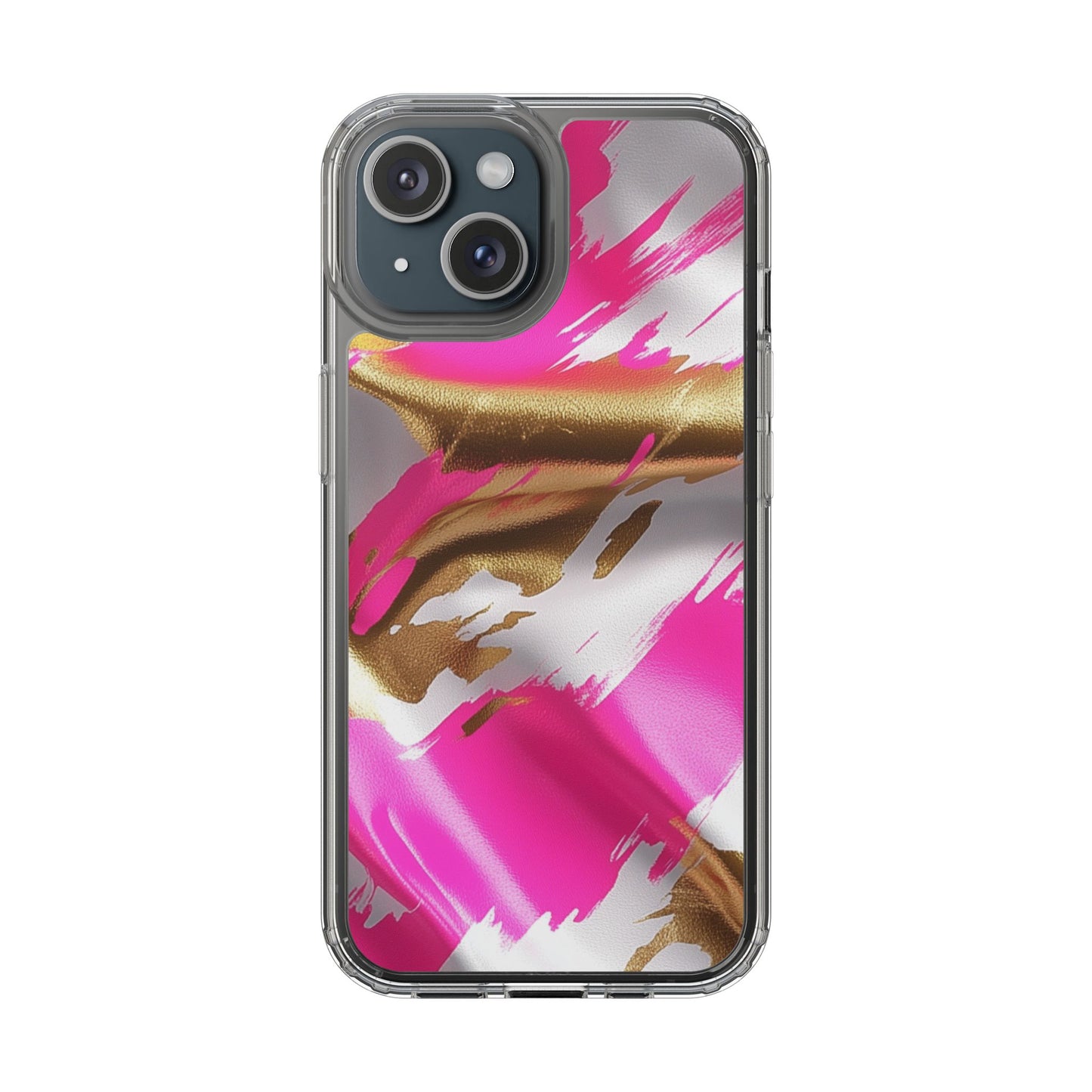 Stylish Clear Phone Case - Pink and Gold Abstract Design