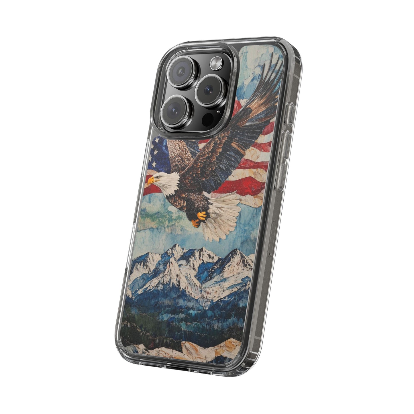 Patriotic Eagle Clear iPhone Case – American Flag Design, Fly High Stay Free for True Patriots