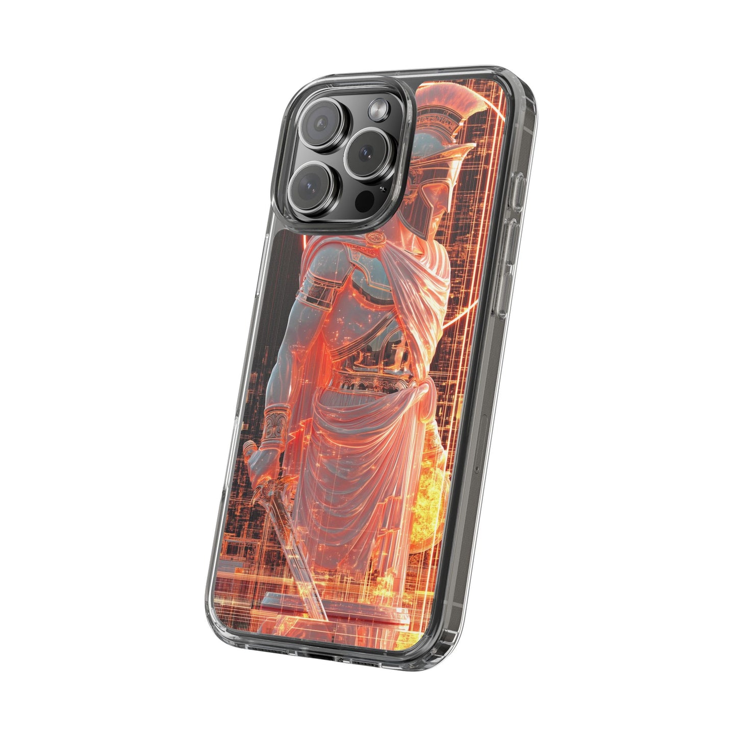 Mythical Ares Neon Warrior - Clear iPhone Case with Glowing Design