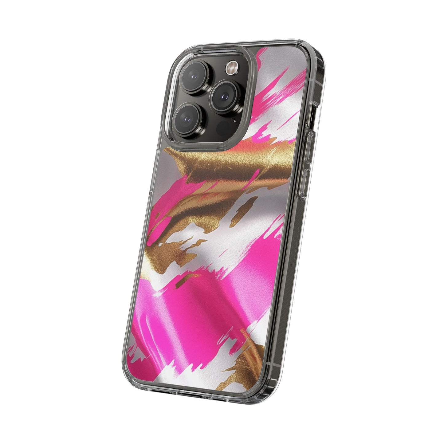 Stylish Clear Phone Case - Pink and Gold Abstract Design