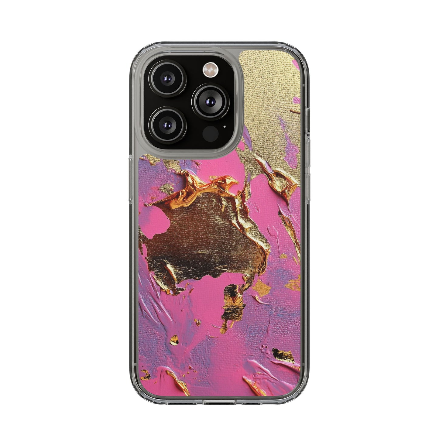 Artistic Clear iPhone Case - Gold and Pink Camo Abstract Design