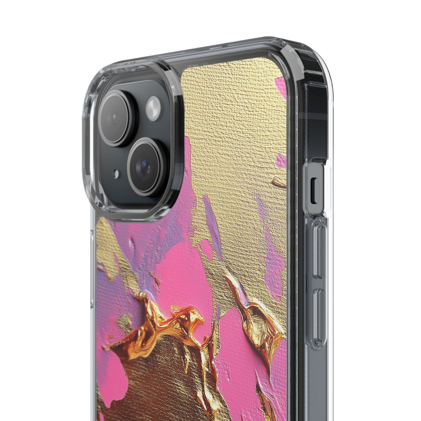 Artistic Clear iPhone Case - Gold and Pink Camo Abstract Design