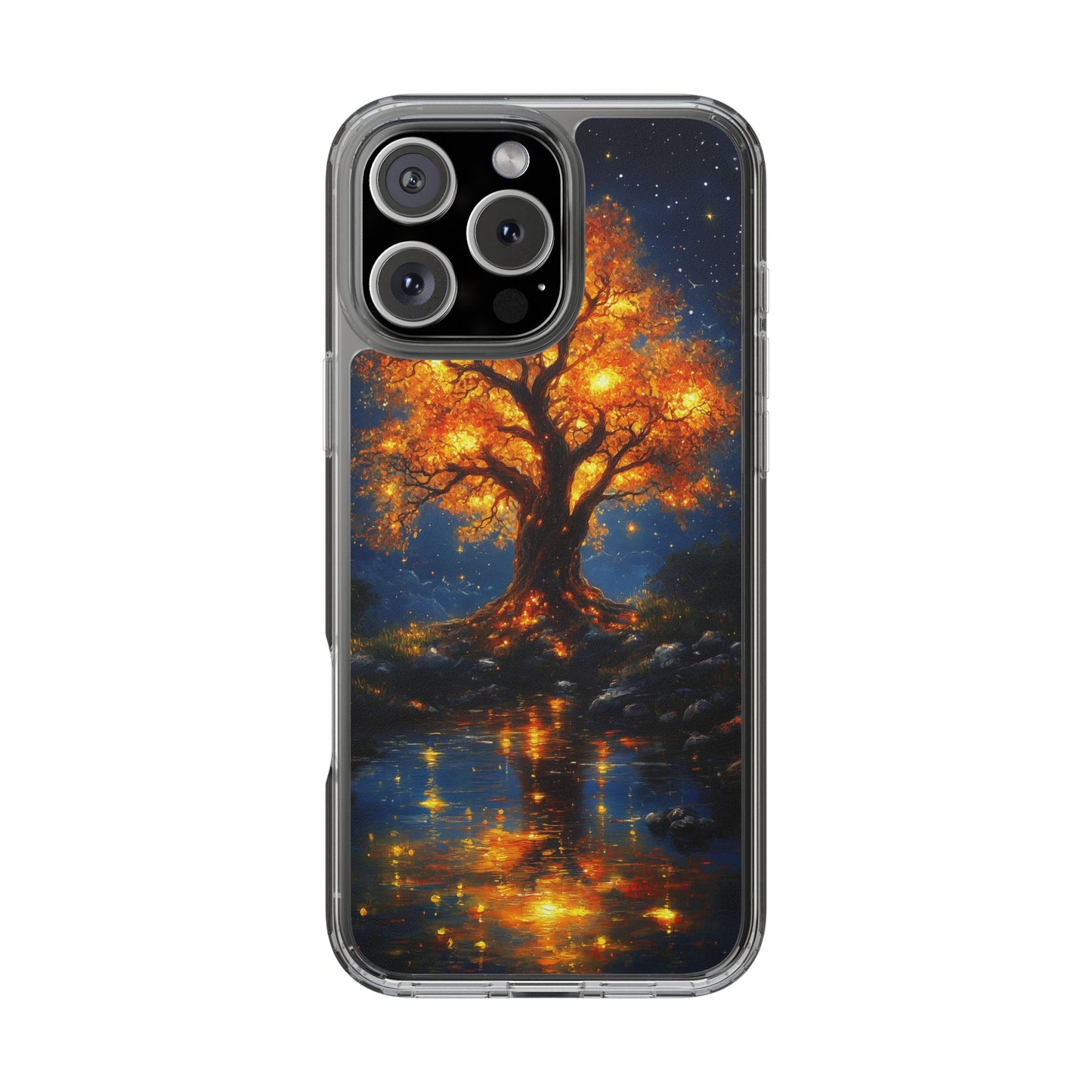 Nocturnal Illumination Tree Phone Case - Clear iPhone Cover with Glowing Autumn Design