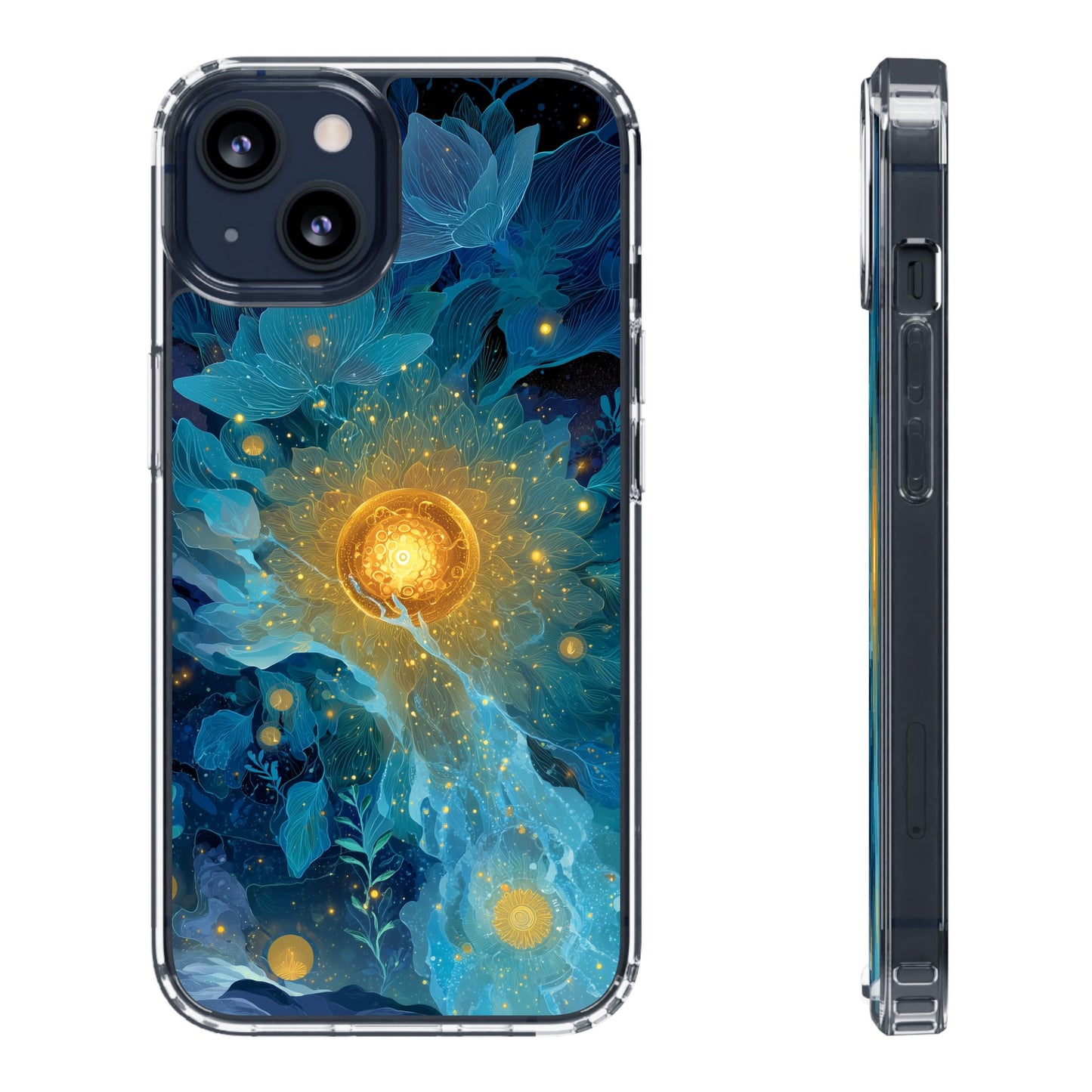 Celestial Nocturnal Bloom Clear Phone Case - Protective, Artistic Design for Nature Lovers