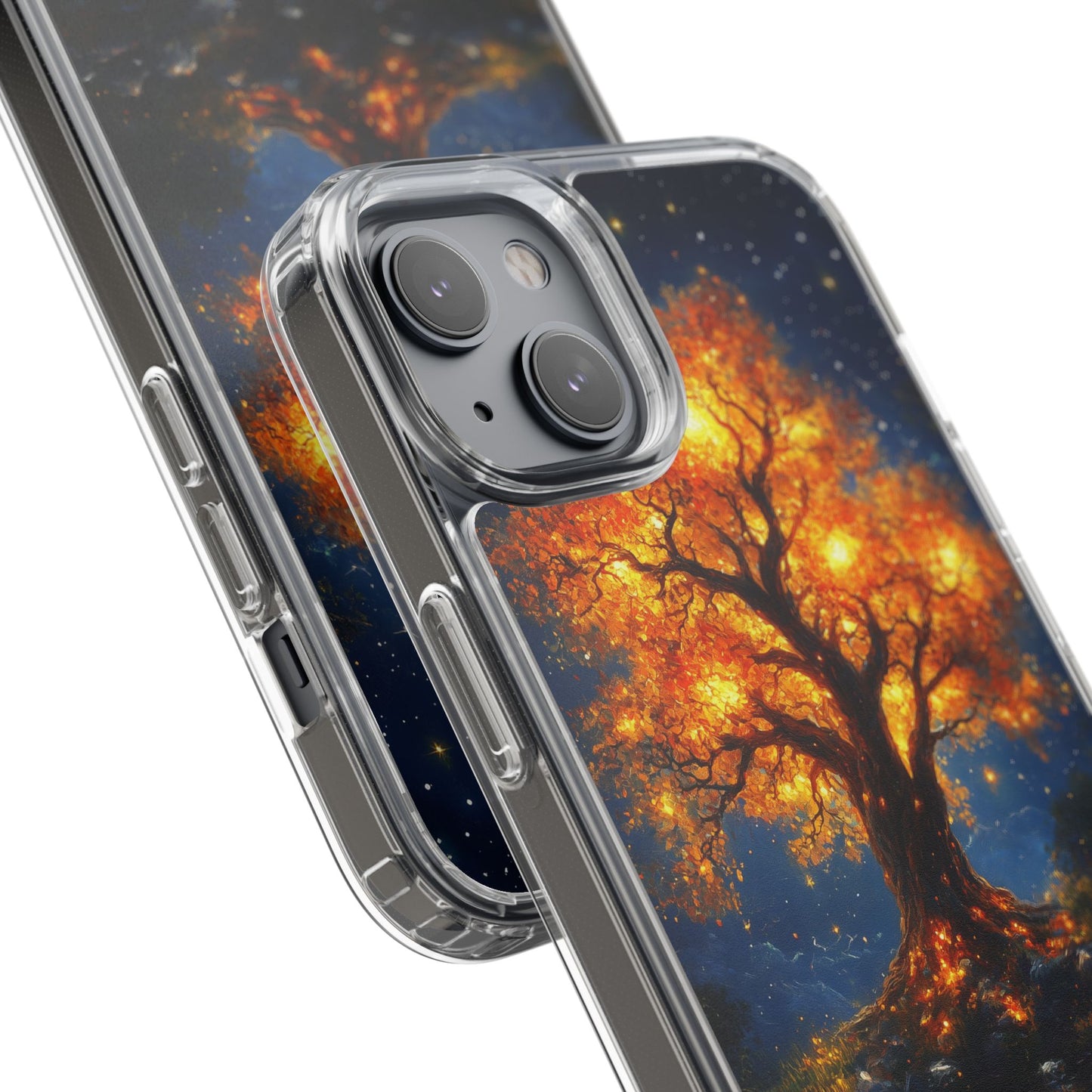 Nocturnal Illumination Tree Phone Case - Clear iPhone Cover with Glowing Autumn Design