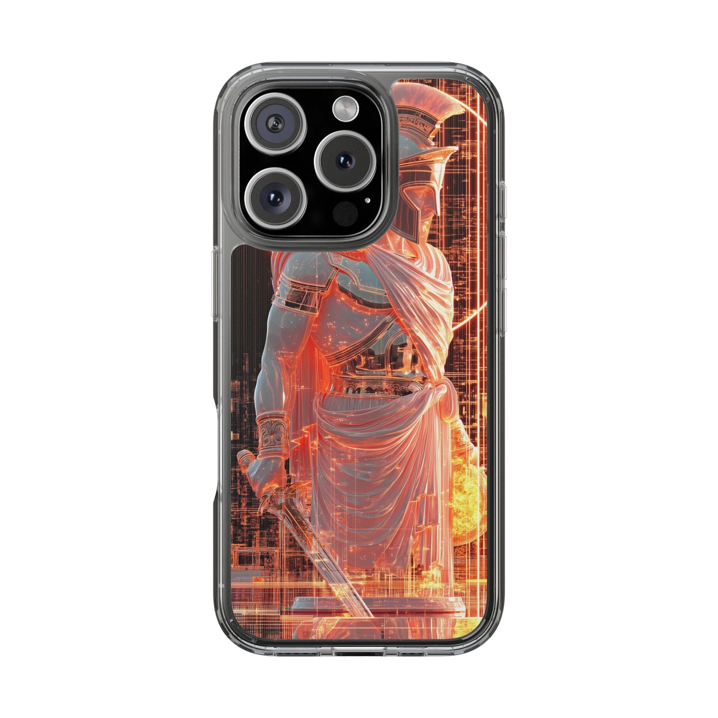 Mythical Ares Neon Warrior - Clear iPhone Case with Glowing Design