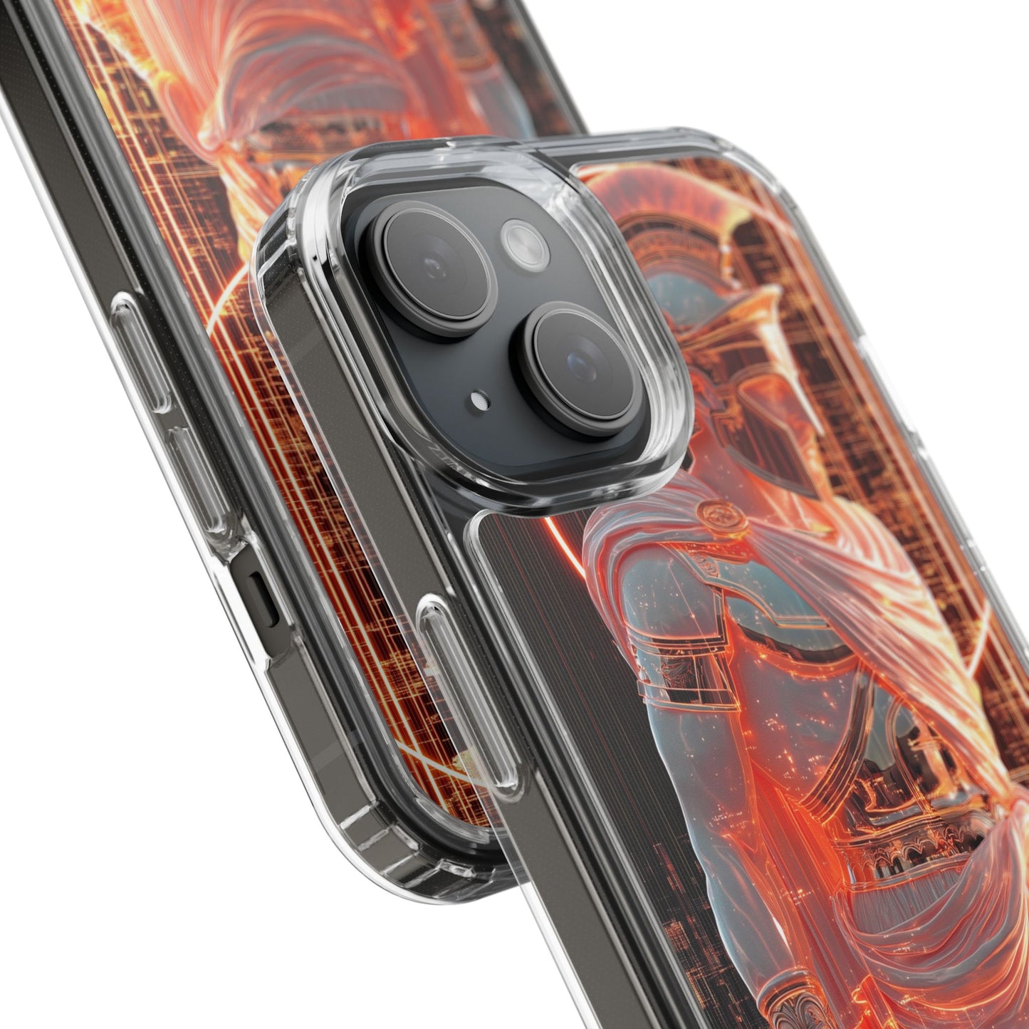 Mythical Ares Neon Warrior - Clear iPhone Case with Glowing Design