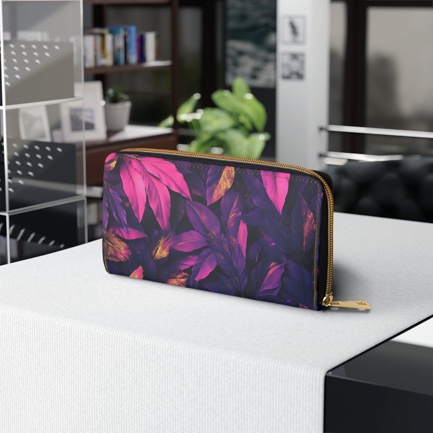 Vibrant Purple and Pink Leaf Cell Phone Clutch Wallet - Stylish and Functional for Everyday Use