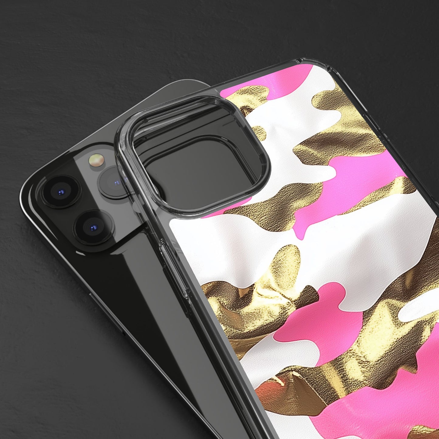 Gold and Pink Camo Phone Case – Stylish Clear Protective Design