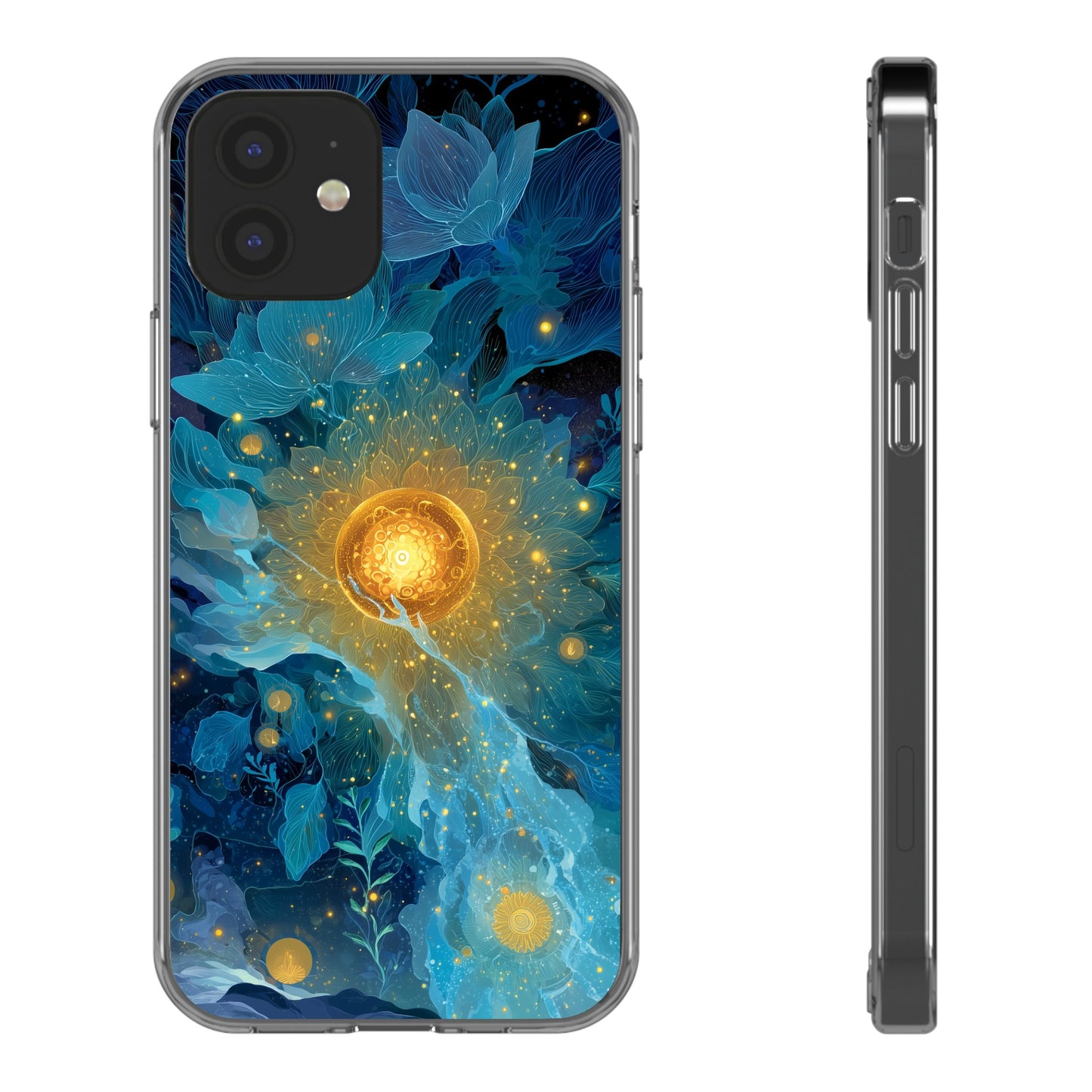 Celestial Nocturnal Bloom Clear Phone Case - Protective, Artistic Design for Nature Lovers