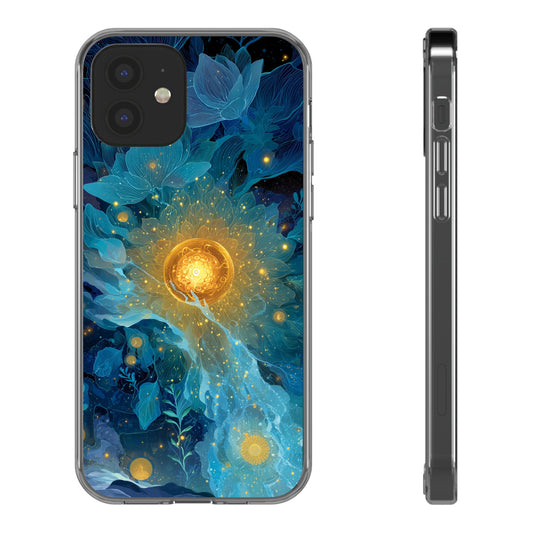 Celestial Nocturnal Bloom Clear Phone Case - Protective, Artistic Design for Nature Lovers