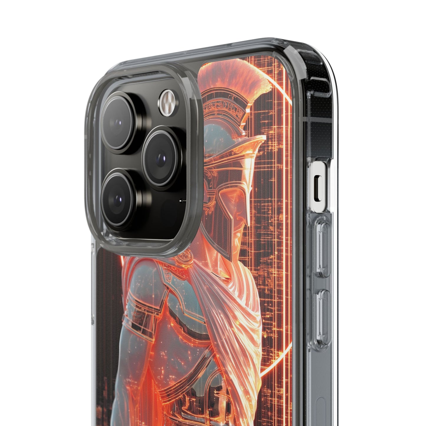 Mythical Ares Neon Warrior - Clear iPhone Case with Glowing Design