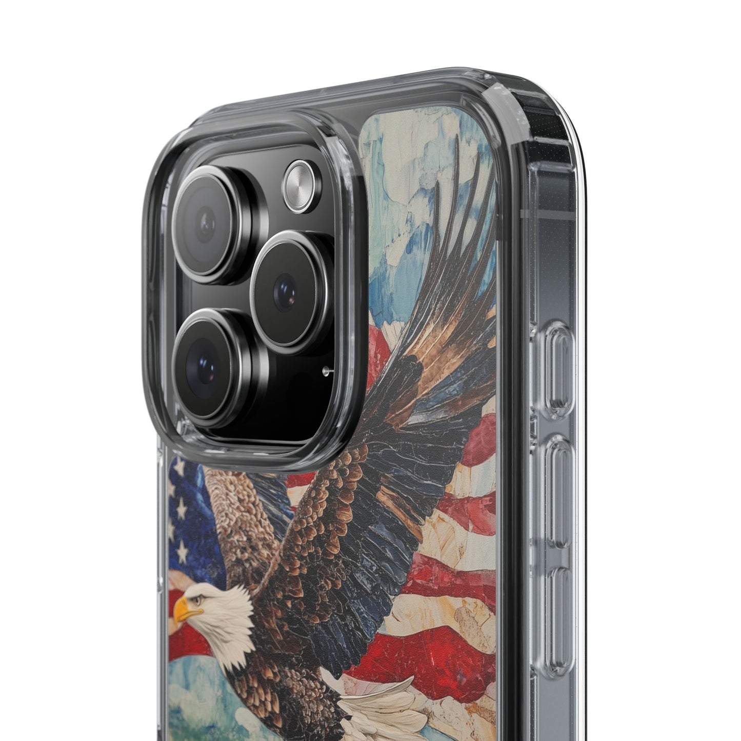 Patriotic Eagle Clear iPhone Case – American Flag Design, Fly High Stay Free for True Patriots