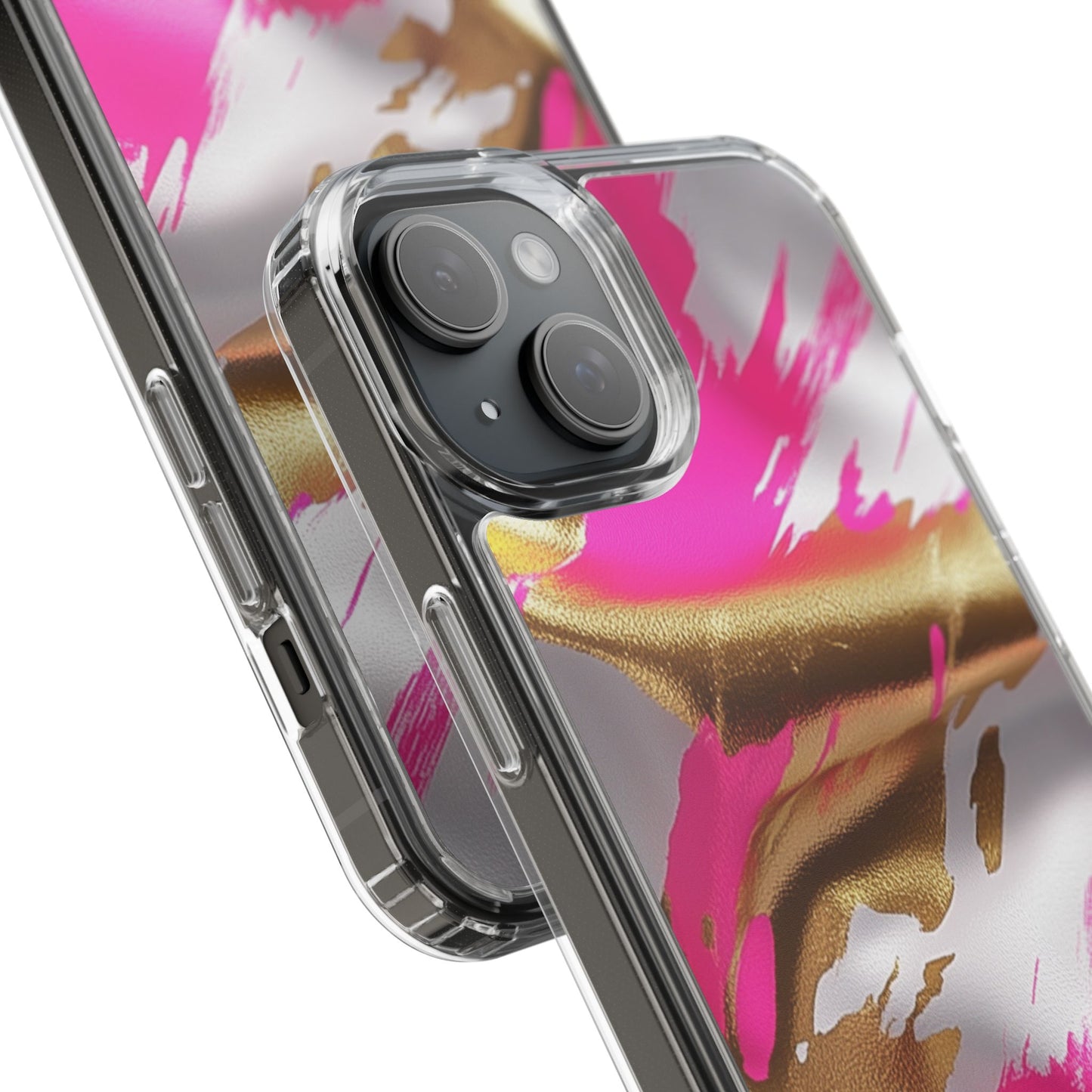 Stylish Clear Phone Case - Pink and Gold Abstract Design