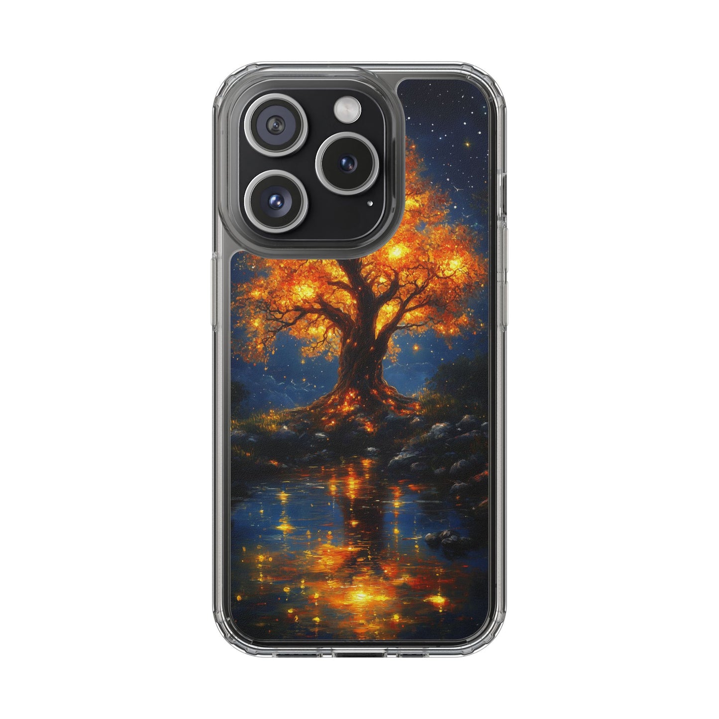 Nocturnal Illumination Tree Phone Case - Clear iPhone Cover with Glowing Autumn Design