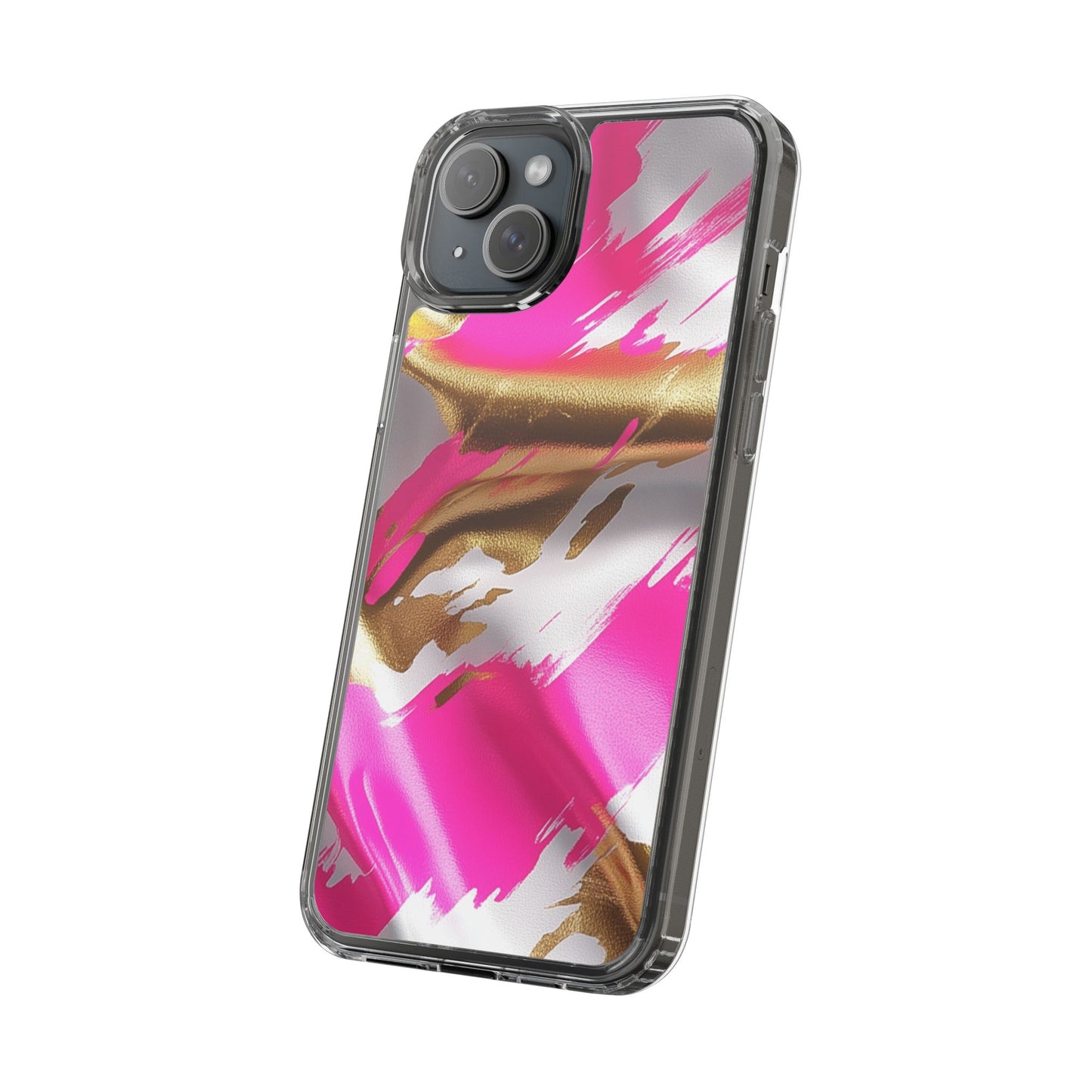Stylish Clear Phone Case - Pink and Gold Abstract Design