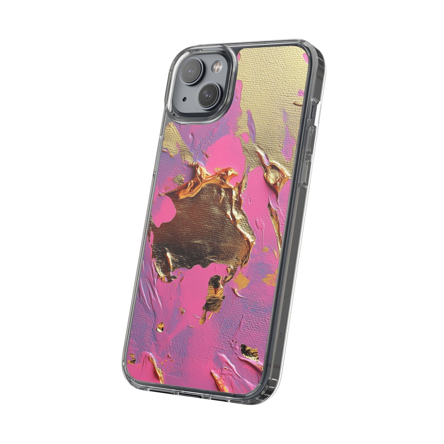Artistic Clear iPhone Case - Gold and Pink Camo Abstract Design