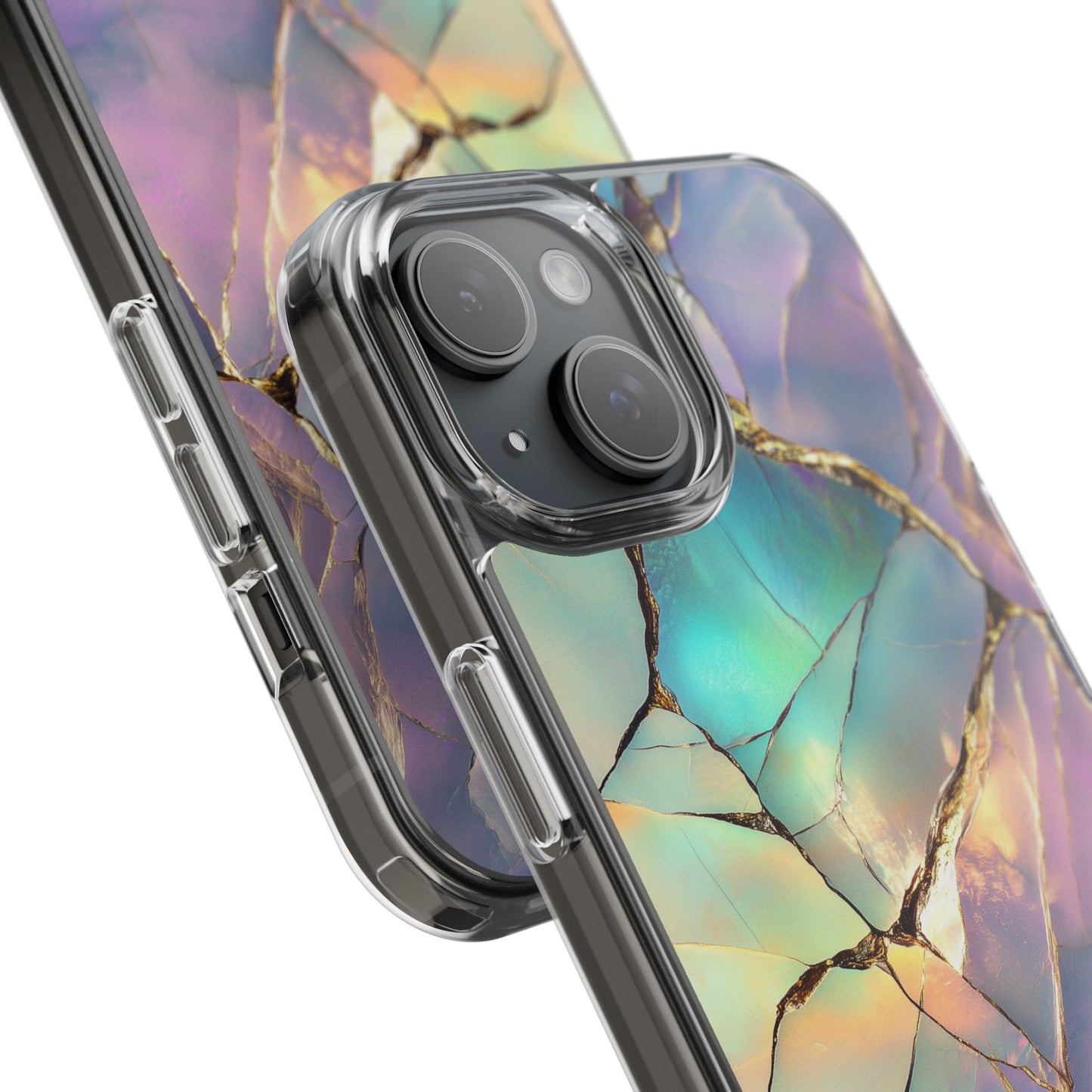 Iridescent Gold Fractured Marble Elegant Clear iPhone Case