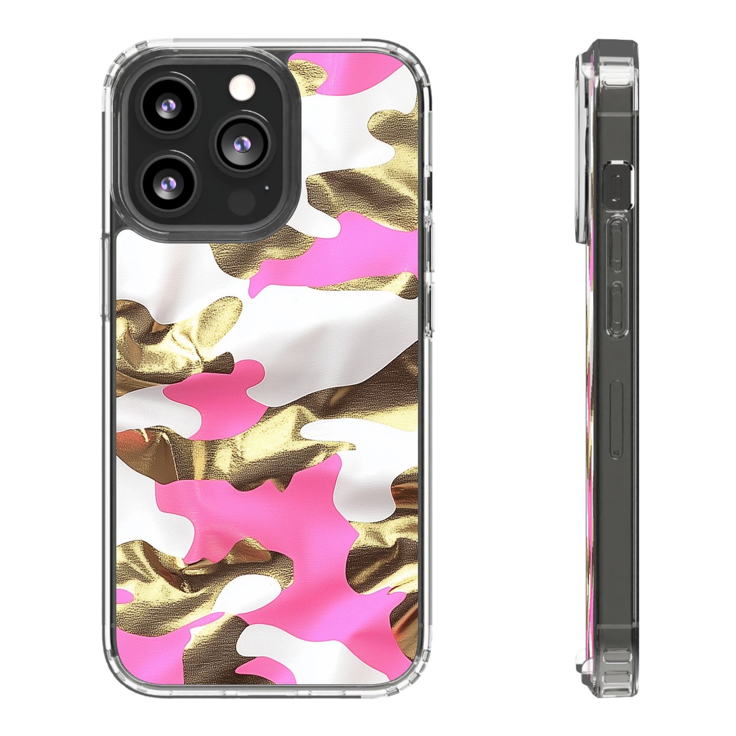 Gold and Pink Camo Phone Case – Stylish Clear Protective Design