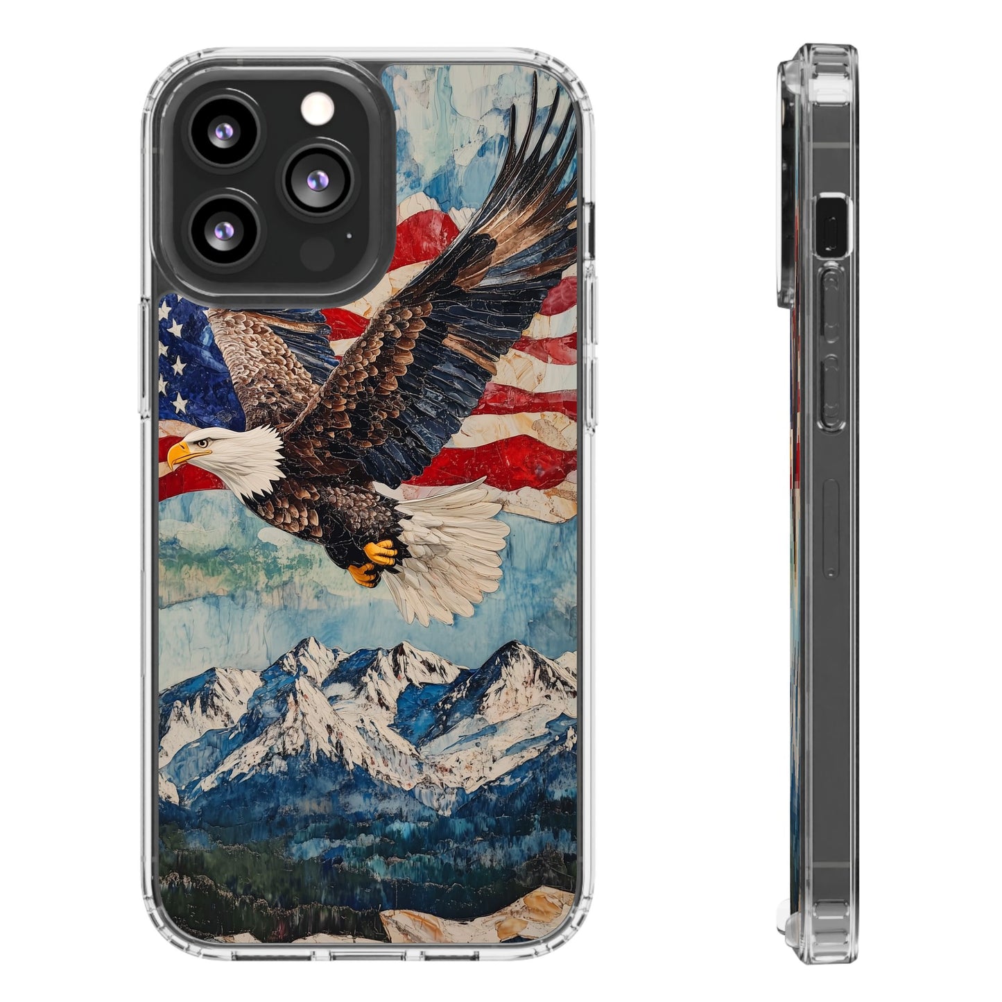 Patriotic Eagle Clear iPhone Case – American Flag Design, Fly High Stay Free for True Patriots