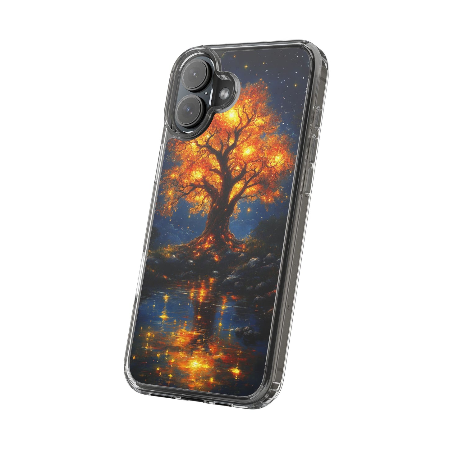 Nocturnal Illumination Tree Phone Case - Clear iPhone Cover with Glowing Autumn Design