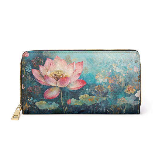 Lotus Blossom Art Cell Phone Clutch Wallet - Stylish Floral Design for Everyday Use