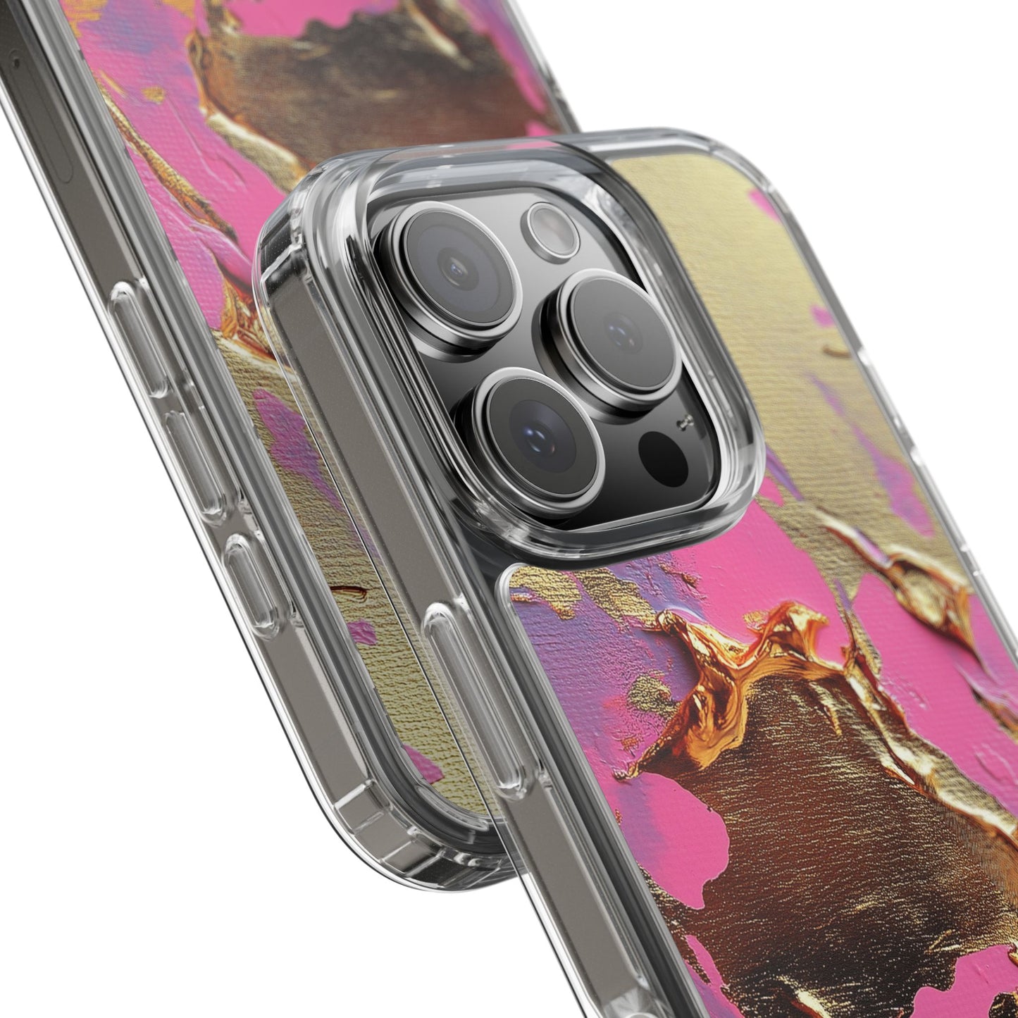Artistic Clear iPhone Case - Gold and Pink Camo Abstract Design