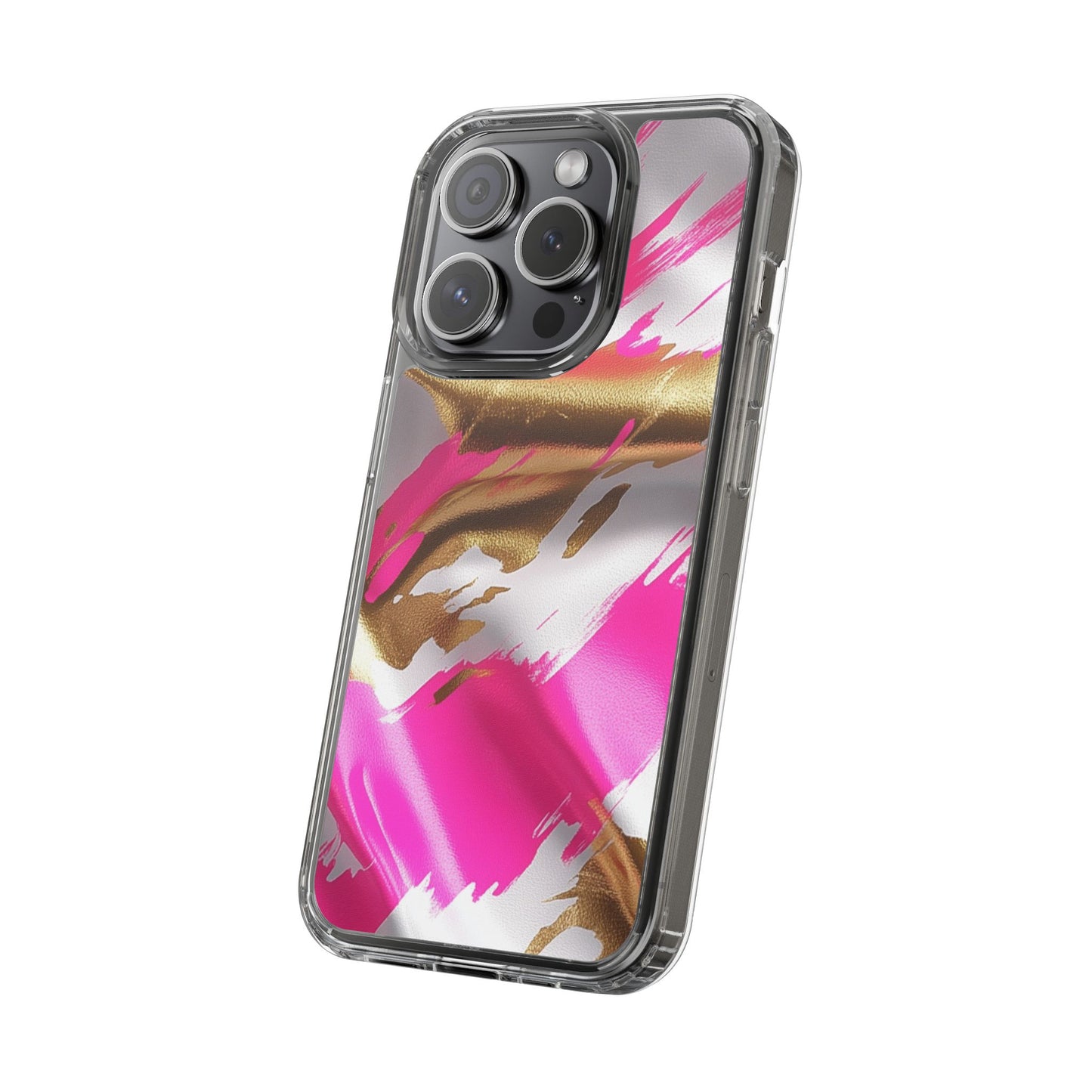 Stylish Clear Phone Case - Pink and Gold Abstract Design