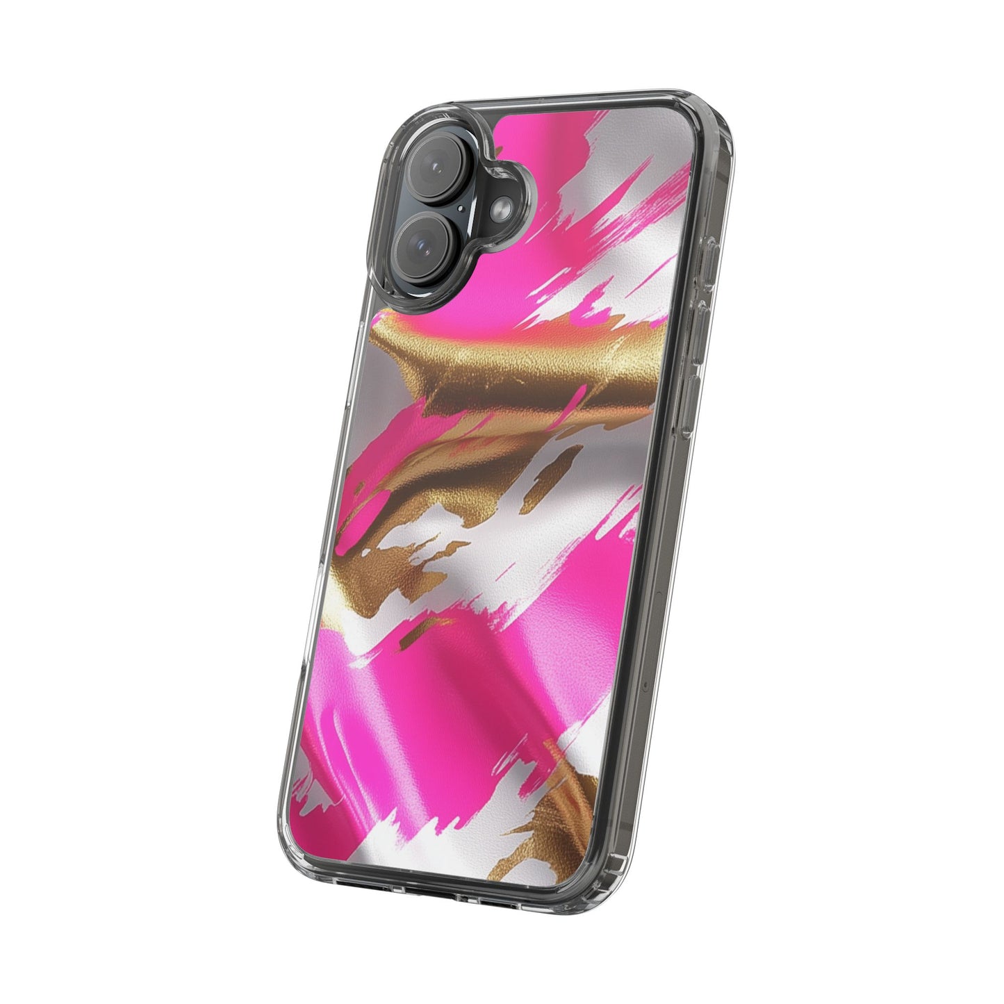 Stylish Clear Phone Case - Pink and Gold Abstract Design