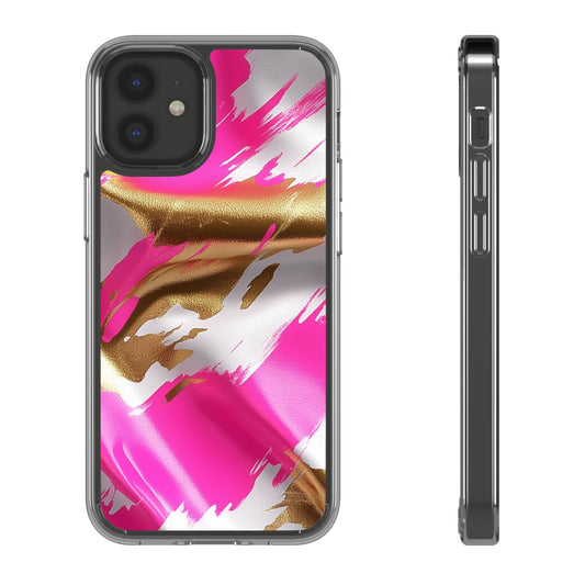 Stylish Clear Phone Case - Pink and Gold Abstract Design