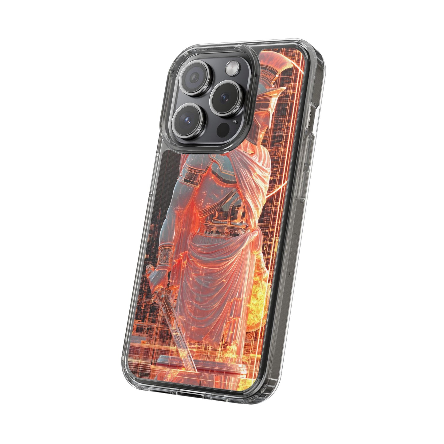 Mythical Ares Neon Warrior - Clear iPhone Case with Glowing Design
