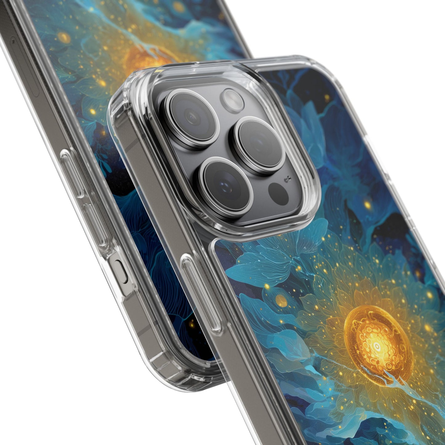 Celestial Nocturnal Bloom Clear Phone Case - Protective, Artistic Design for Nature Lovers