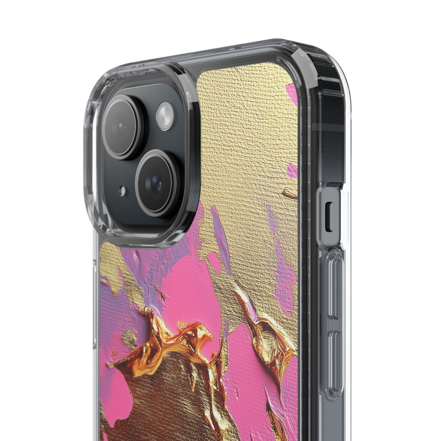 Artistic Clear iPhone Case - Gold and Pink Camo Abstract Design