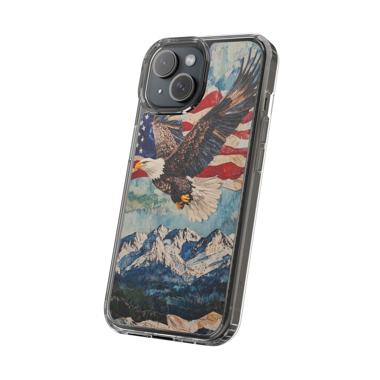 Patriotic Eagle Clear iPhone Case – American Flag Design, Fly High Stay Free for True Patriots