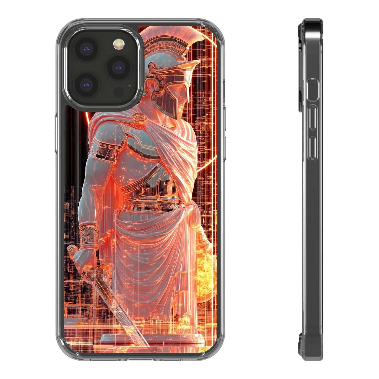 Mythical Ares Neon Warrior - Clear iPhone Case with Glowing Design