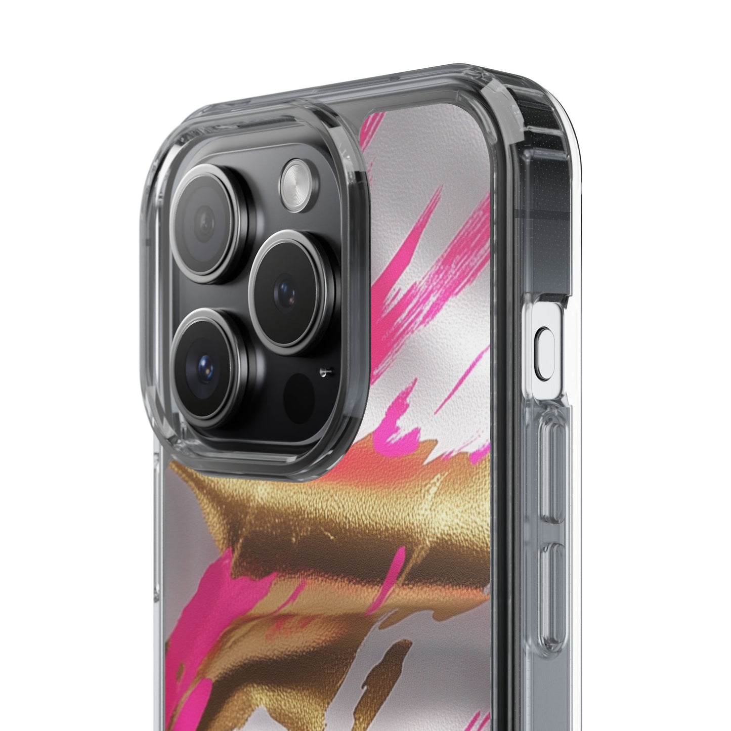 Stylish Clear Phone Case - Pink and Gold Abstract Design