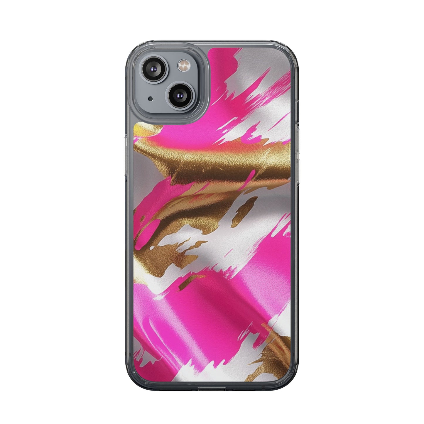 Stylish Clear Phone Case - Pink and Gold Abstract Design