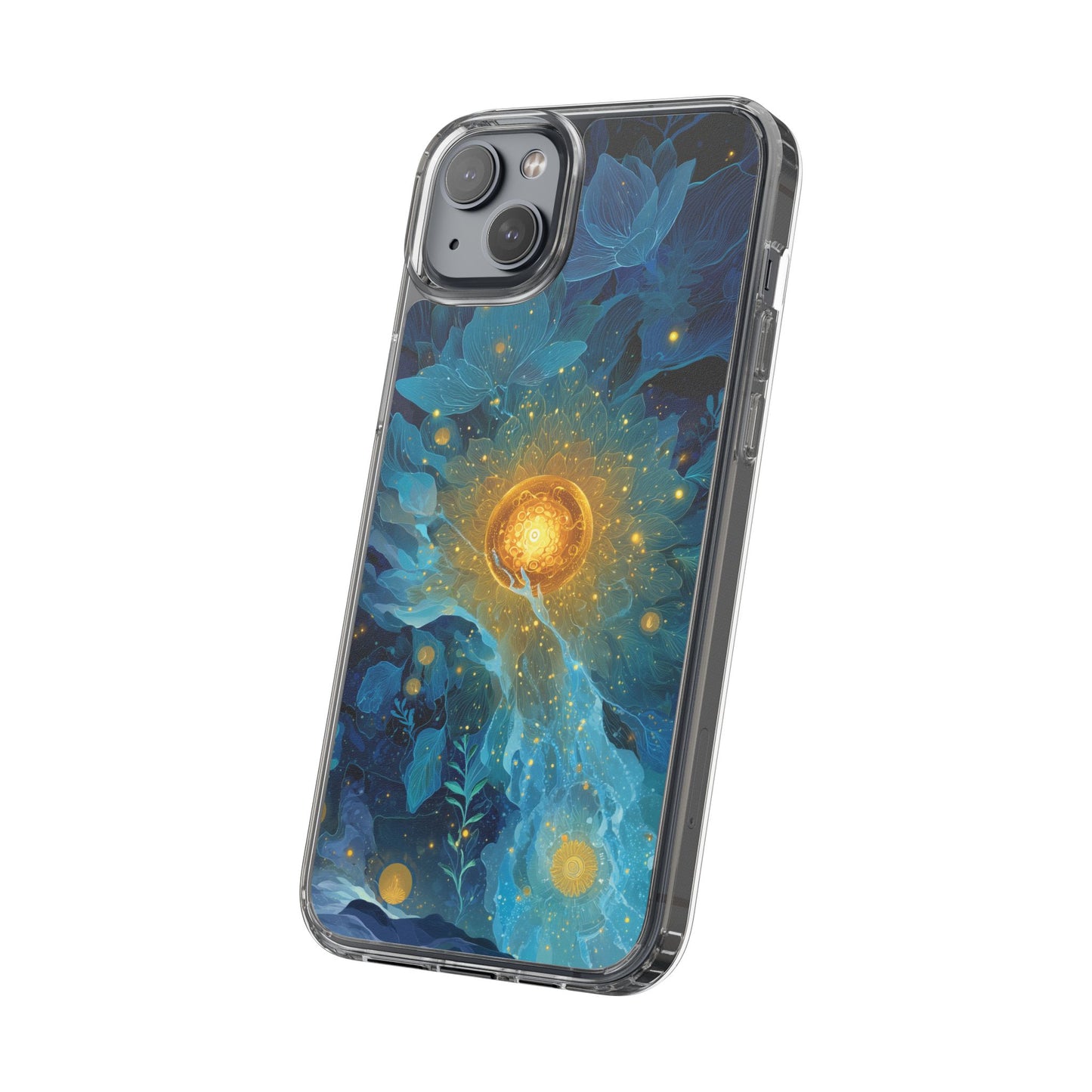 Celestial Nocturnal Bloom Clear Phone Case - Protective, Artistic Design for Nature Lovers