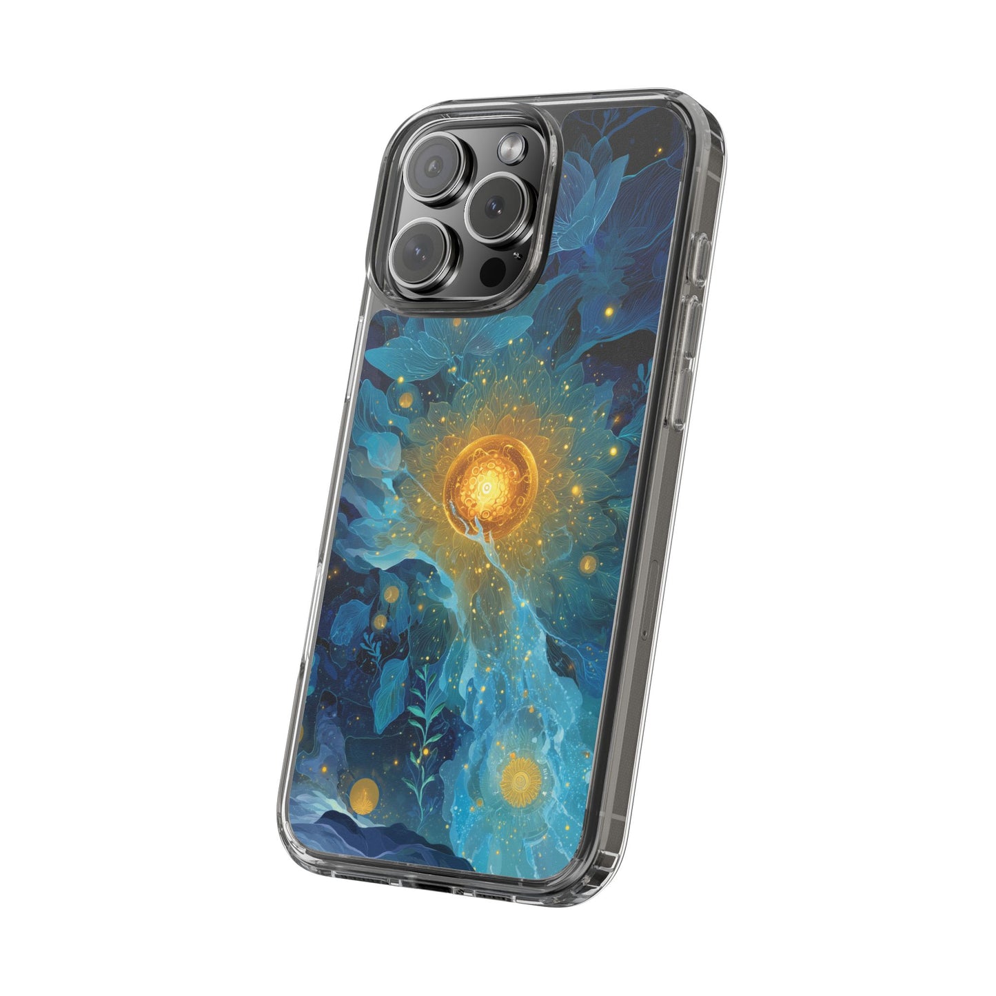Celestial Nocturnal Bloom Clear Phone Case - Protective, Artistic Design for Nature Lovers