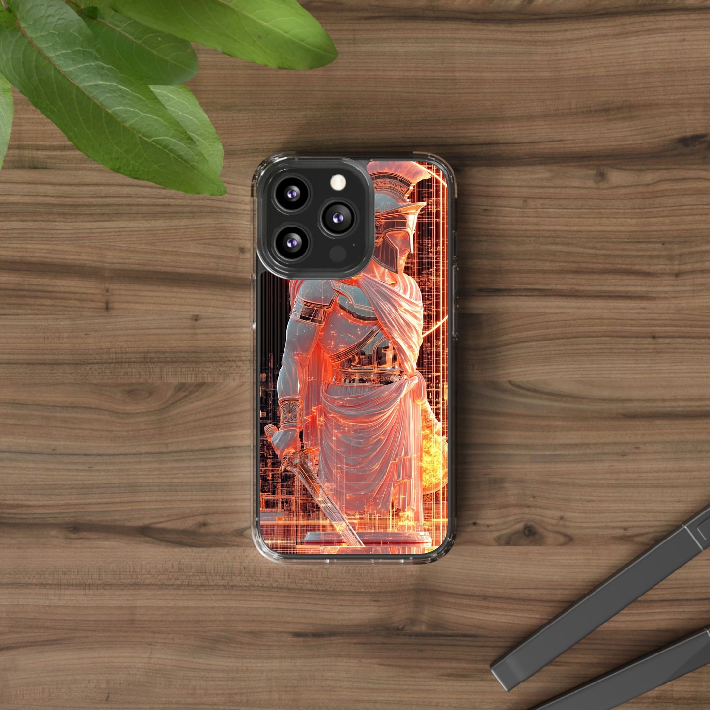 Mythical Ares Neon Warrior - Clear iPhone Case with Glowing Design