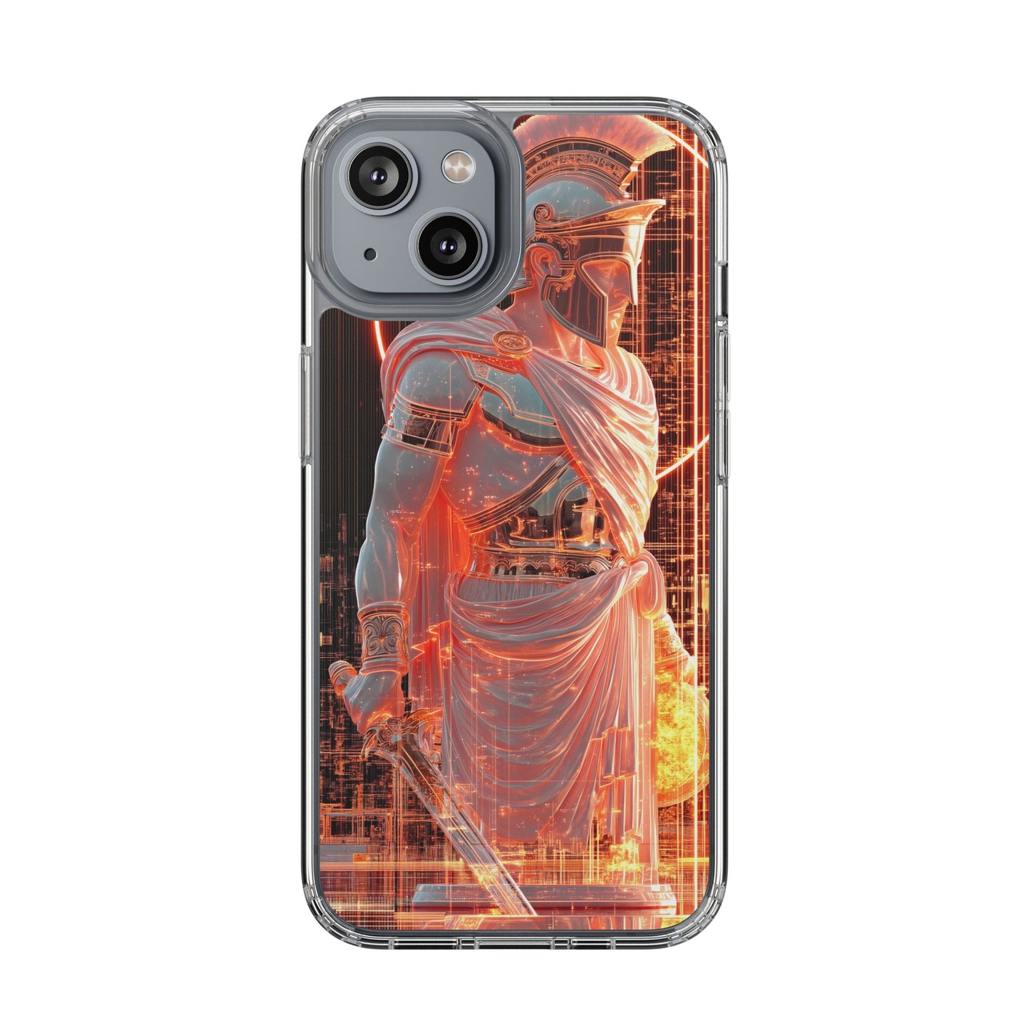 Mythical Ares Neon Warrior - Clear iPhone Case with Glowing Design