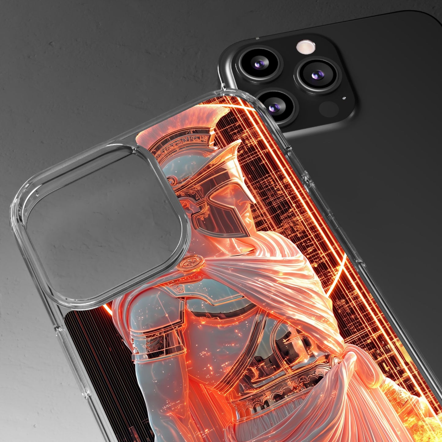 Mythical Ares Neon Warrior - Clear iPhone Case with Glowing Design