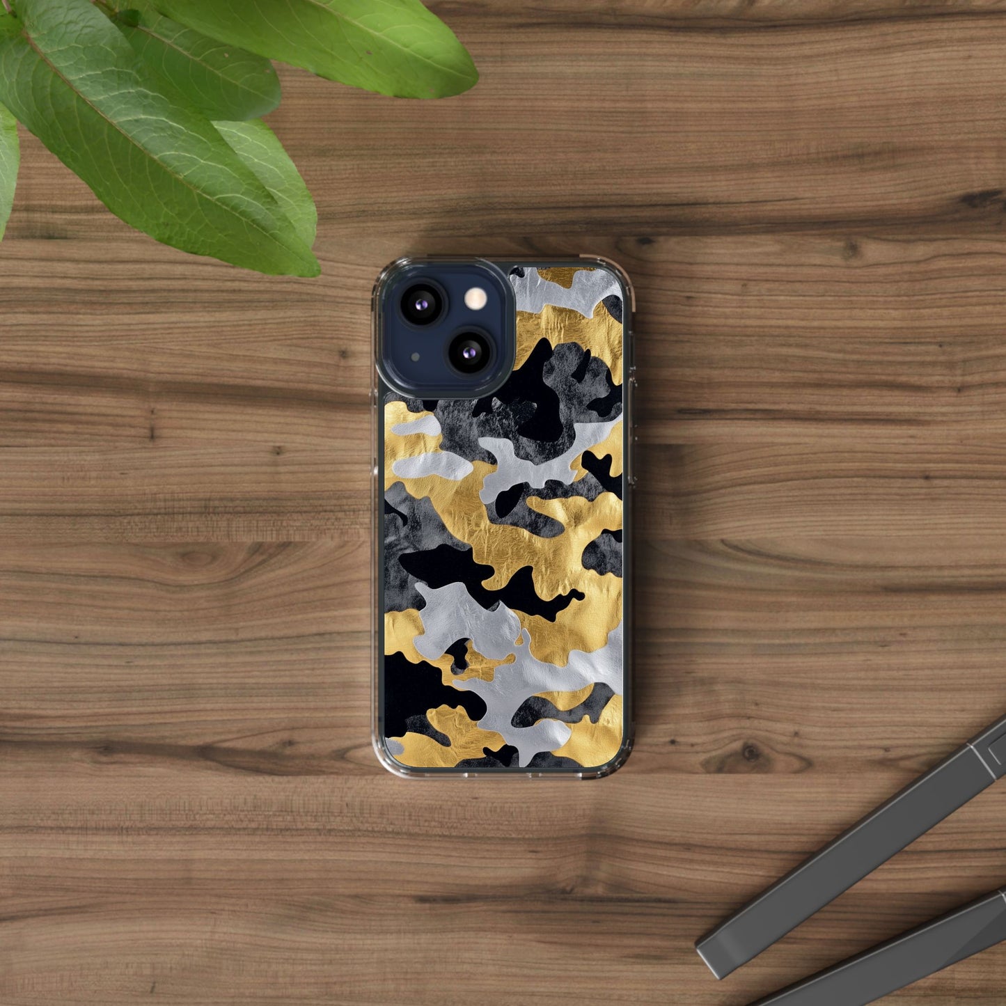 Metallic Gold Camo Clear Phone Case - Stylish Phone Cover
